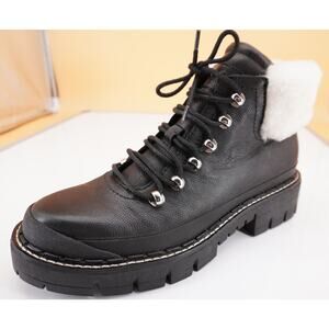 Marc Fisher Cade Black Leather Shearling Cuff ankle boot SZ 7 biker $225 Lug